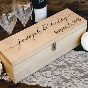 Wine Box with Lock - Custom Engraved with Name and Date - Champagne Box