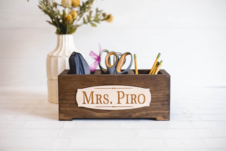 Personalized Teacher Gift Wood Planter Desk Organizer Teacher Name Sign Teacher Appreciation Name Plate Custom Engagement Gift image 5