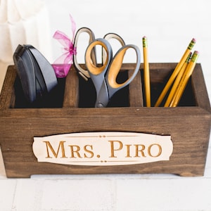 Personalized Teacher Gift Wood Planter Desk Organizer Teacher Name Sign Teacher Appreciation Name Plate Custom Engagement Gift image 6