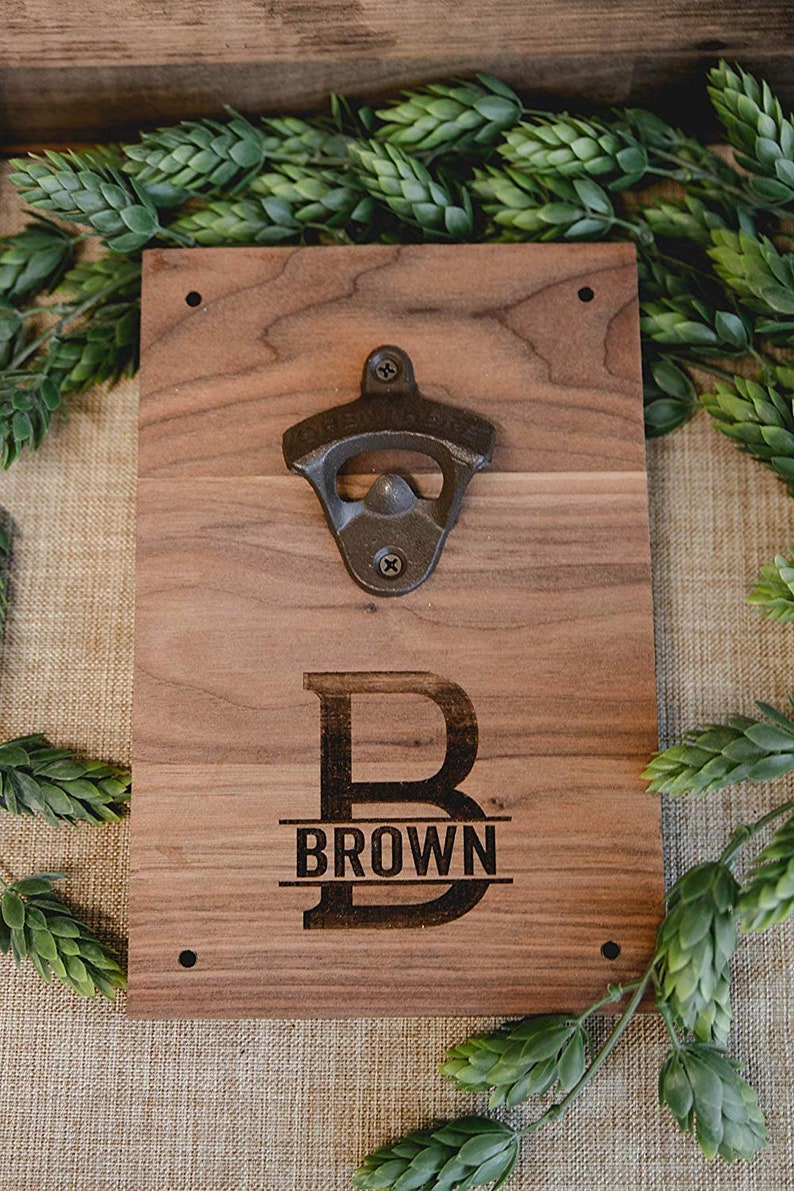 Personalized Engraved Wood Bottle Opener Wall Mount Monogram Etsy