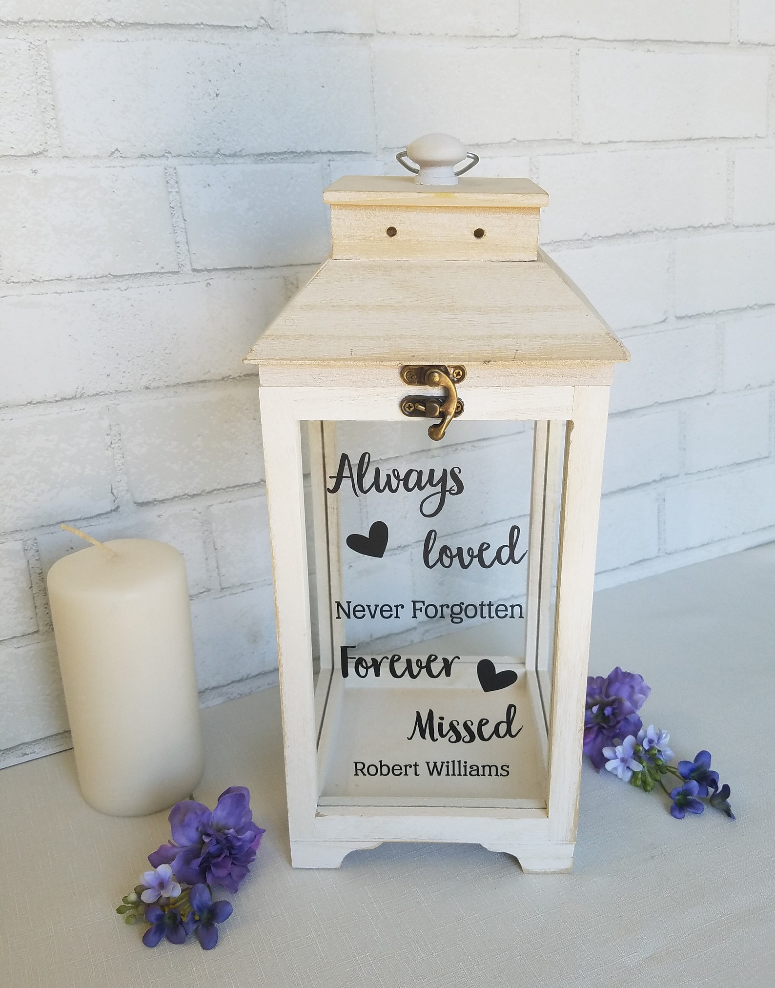 Personalized Memorial Lantern with Name Rustic White Wood Etsy