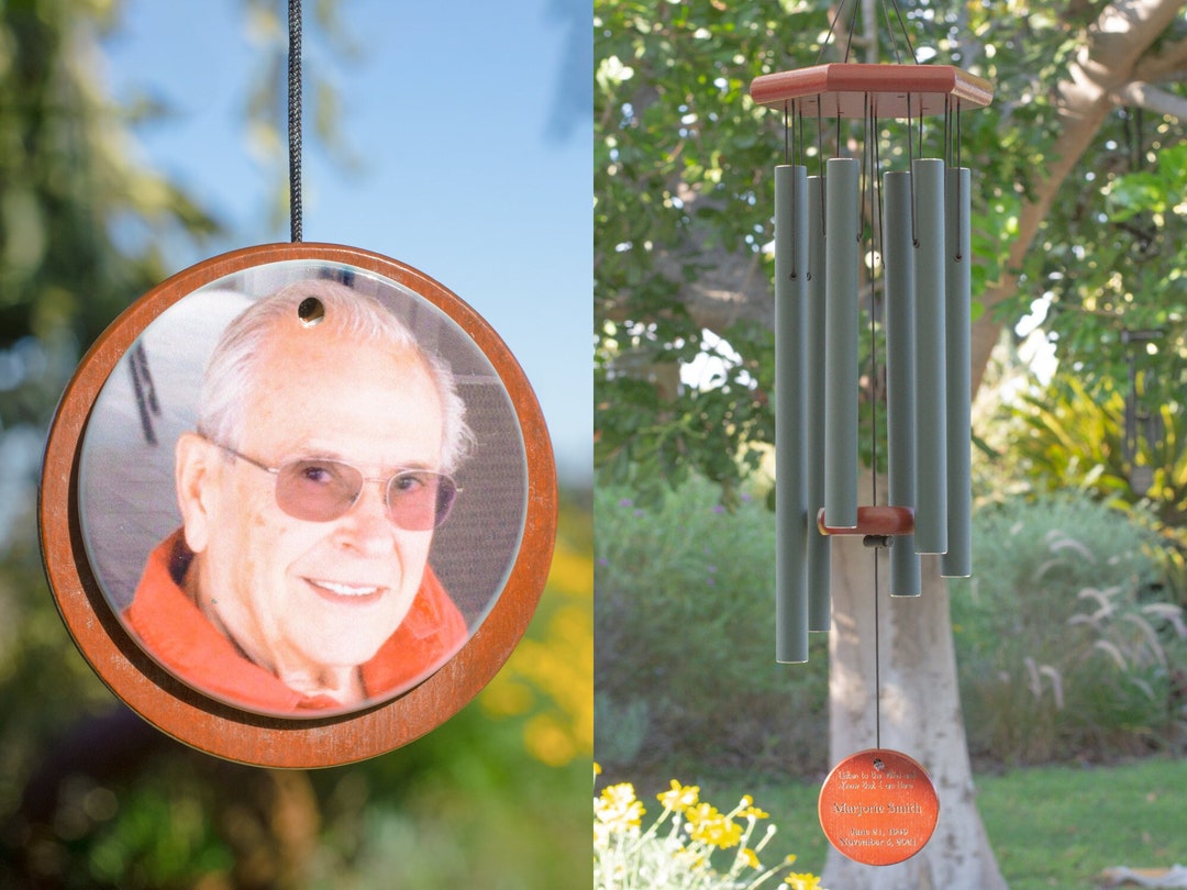 Memorial Wind Chimes Personalized Name and Photo Red Wood and Green Metal Etsy