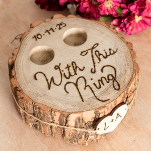 Rustic Ring Box | Tree Stump Ring Bearer Pillow Alternative - With This Ring | Engraved by Hand | Personalized