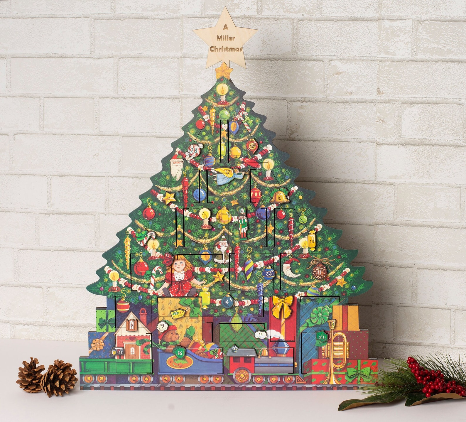 Countdown Advent Calendar Christmas Tree with Personalized Wood Star Family Name