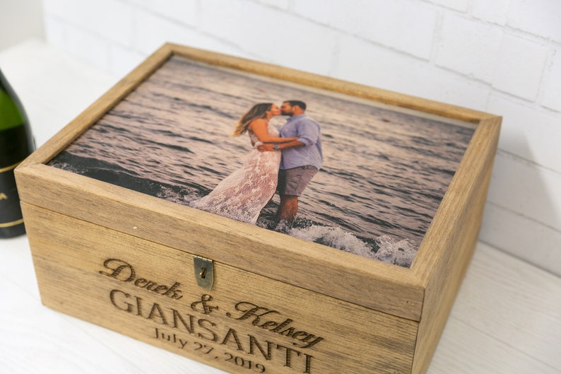 Wine and Letter Box With Photo Lid Engraved Locked Etsy
