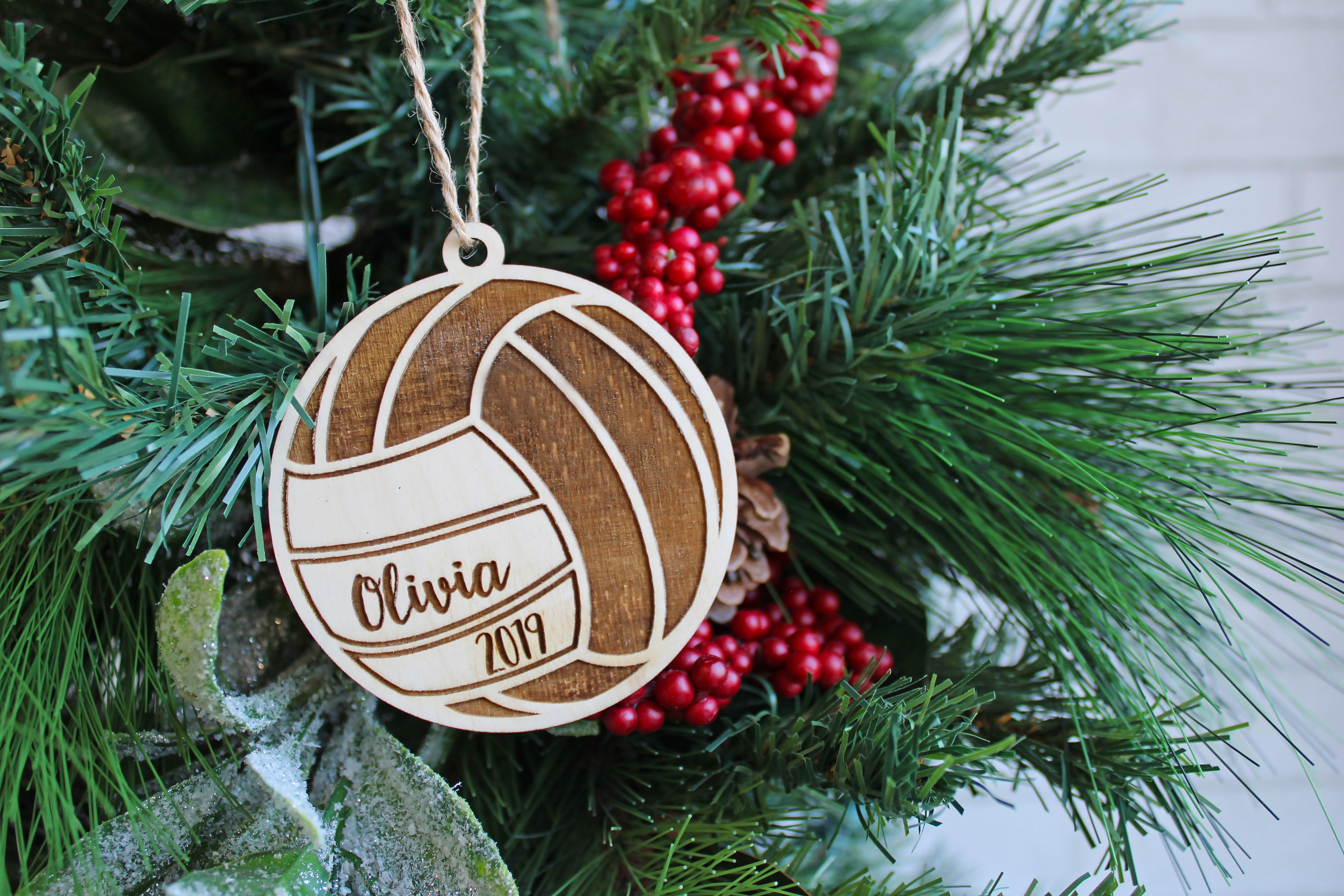 Volleyball Christmas Ornament Wood Personalized Name Year Etsy