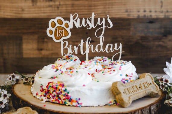 Dog Birthday Wood Cake Topper With Paw Print Personalized Etsy
