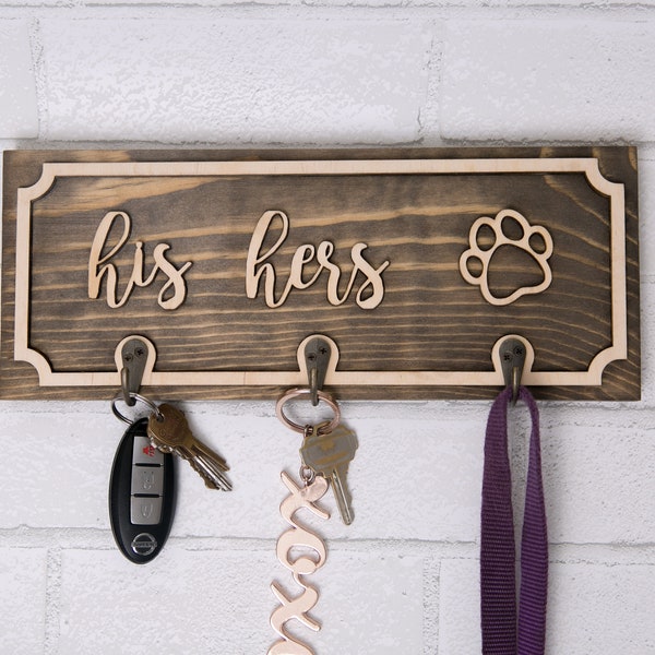 Key and Leash Holder - Handmade  His Hers / Hers Hers / His His / Mr Mrs / Ours / Paw Print