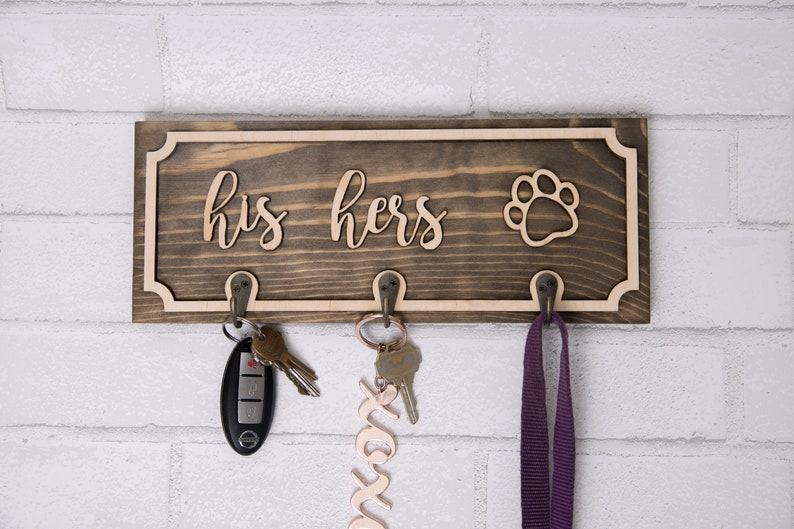 Key and Leash Holder - Handmade  His Hers / Hers Hers / His His / Mr Mrs / Ours / Paw Print 