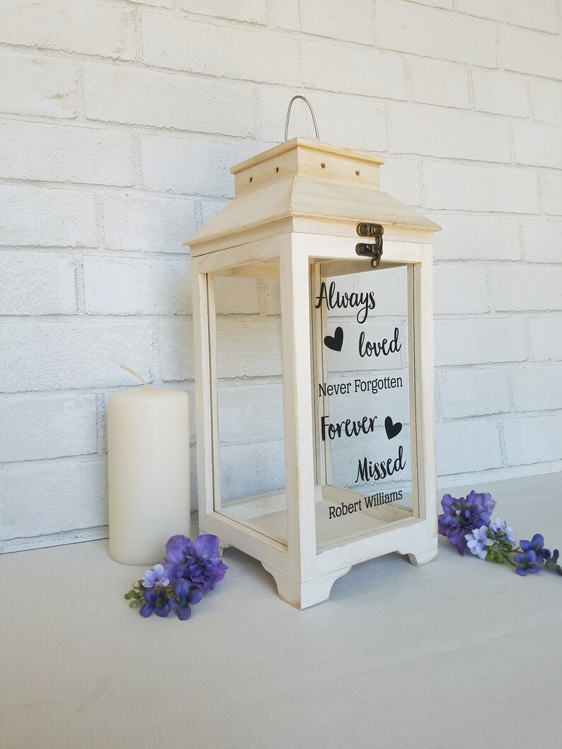 Personalized Memorial Lantern with Name Rustic White Wood Etsy