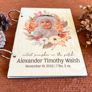 Baby Wood Book Personalized Journal Notebook or Binder Photo Album Cutest Pumpkin in the Patch Custom Photo, Text image 2