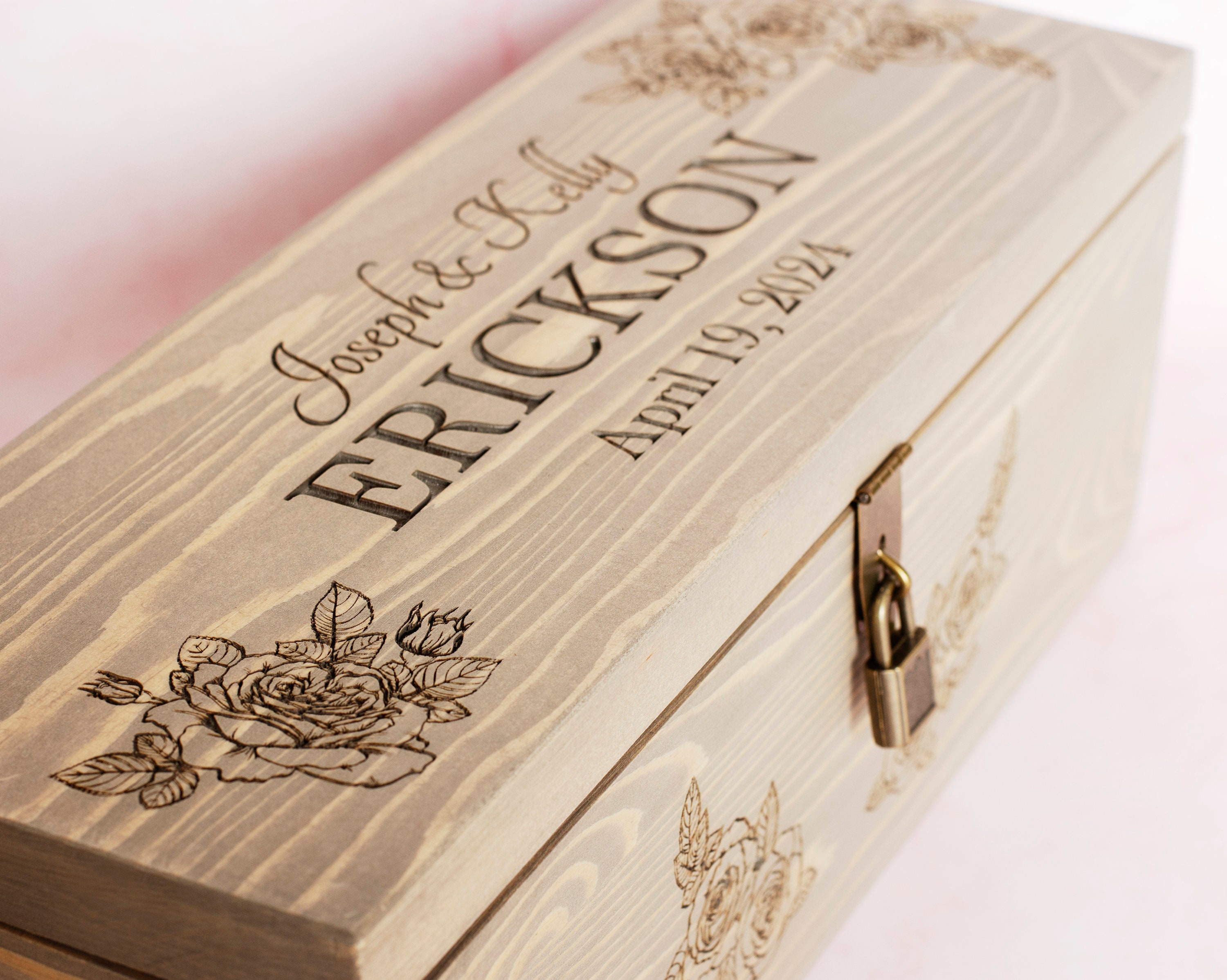 Rose Wine Box With Lock Personalized With Name and Date Etsy