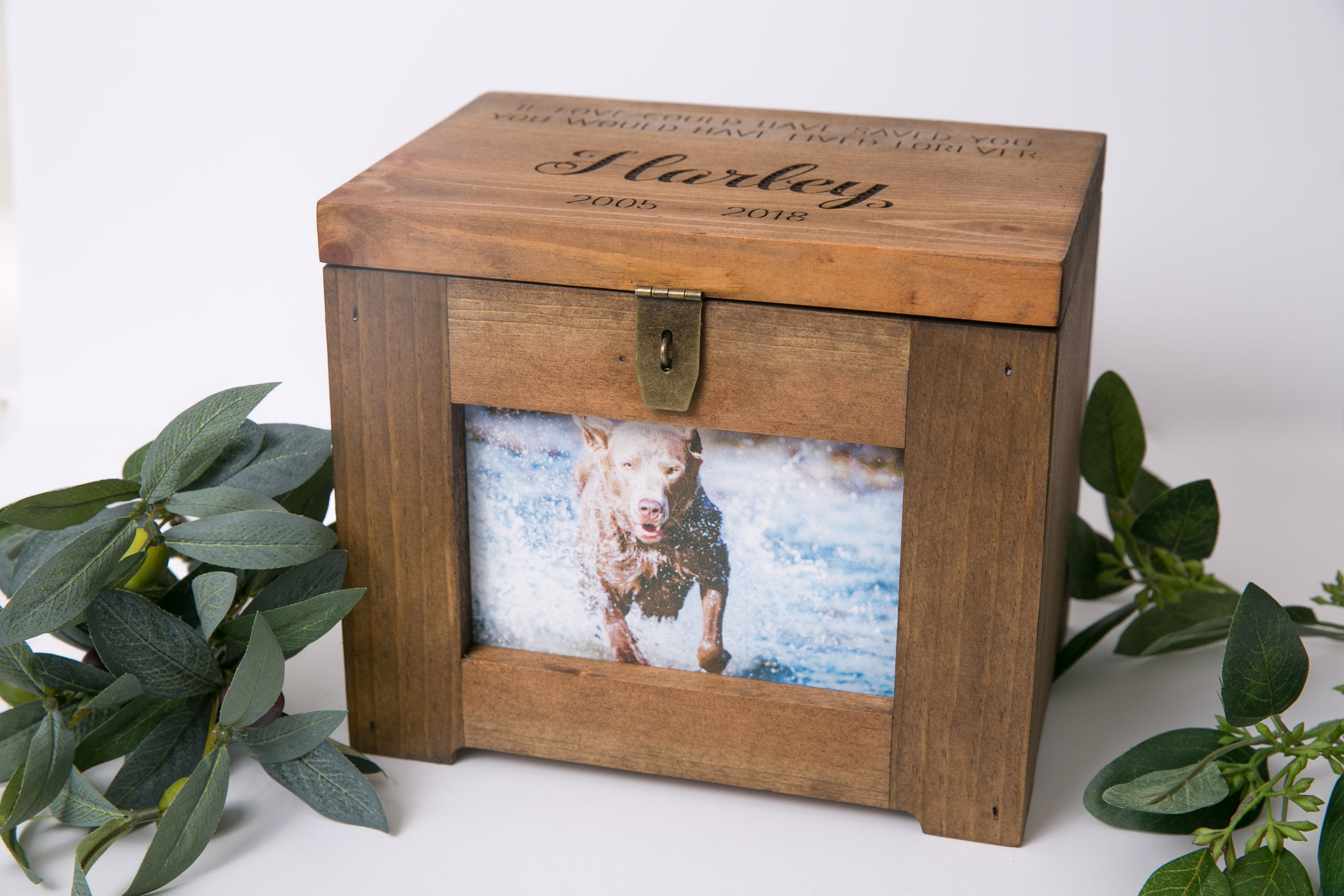 Pine Pet Urn With Acrylic Plaque Dog Urn Dog Box Ashes Box for pet up