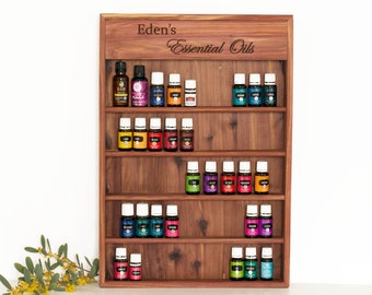 Essential Oil Storage | Engraved Wood Shelf Wall Rack, Personalized