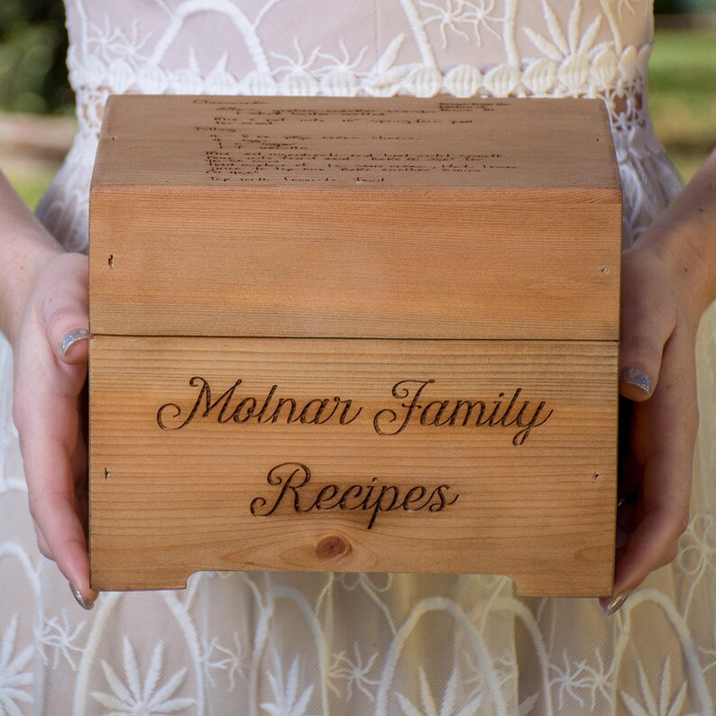 Wood Recipe Box Engraved Personalized with Handwritten Etsy