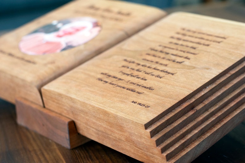 Memorial Book Solid Wood Bible With Personalized Verse Etsy