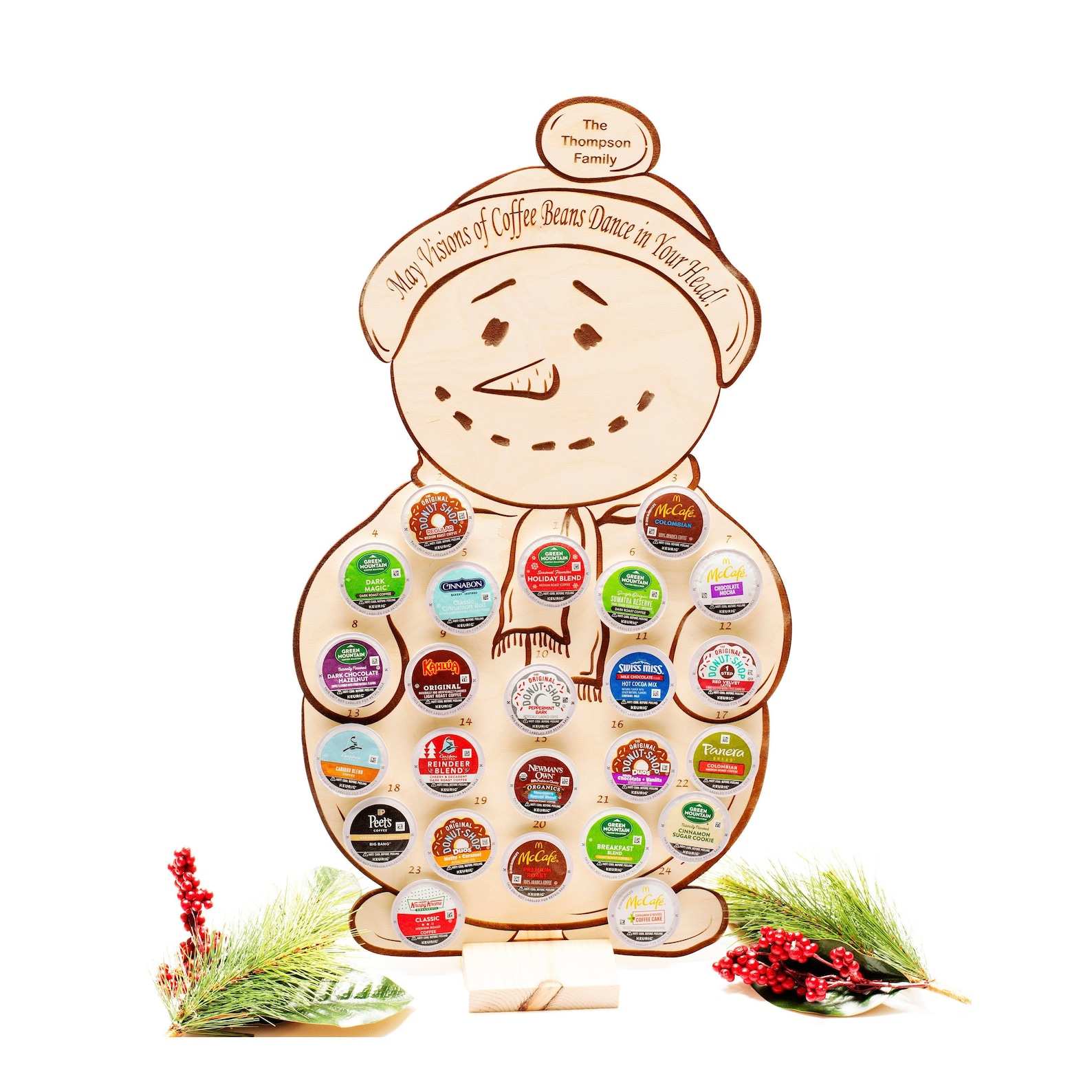 K- Cup Advent Calendar - Coffee Pods ARE included! | Personalized Coffee Pod Holder Snowman