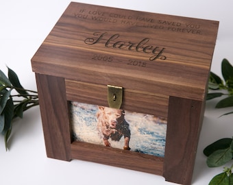 Pet Memorial Box/Urn - Premium Hardwood Dog Urn - Personalized with Pet Name and Quote