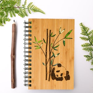 Panda Bear Personalized Wood Journal - Bamboo, Birch Options