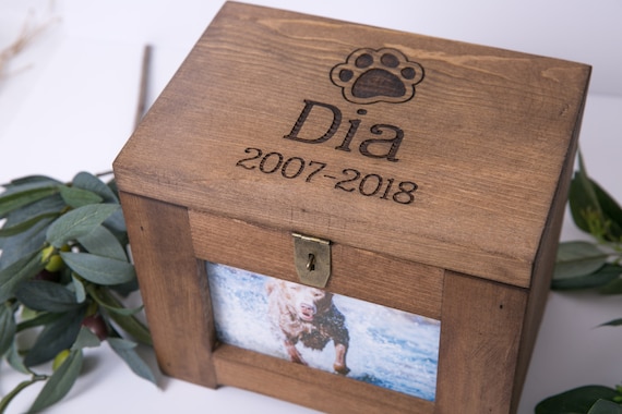 Personalised Pet Urn Memory Box Handmade Wooden Pet Memorial Ashes Lead Keepsake 