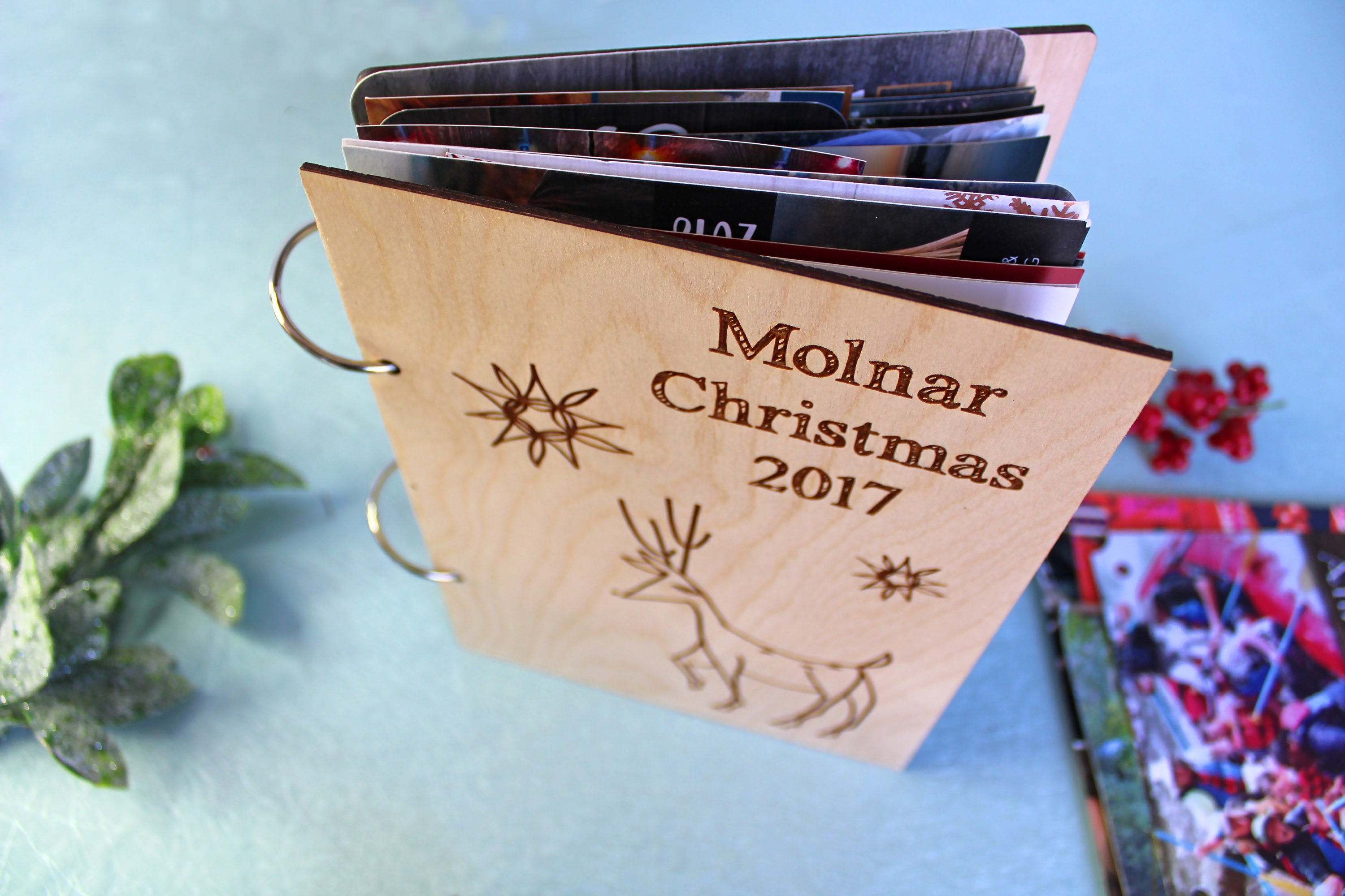 Christmas Card Keeper 2 Ring Album Wood Cover Personalized Etsy
