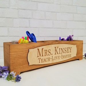 Personalized Teacher Gift Wood Planter Desk Organizer Teacher Name Sign Teacher Appreciation Name Plate Custom Engagement Gift image 7