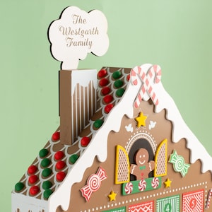 Gingerbread House Advent Calendar Christmas Countdown Candy Cane Personalized Name Family image 2