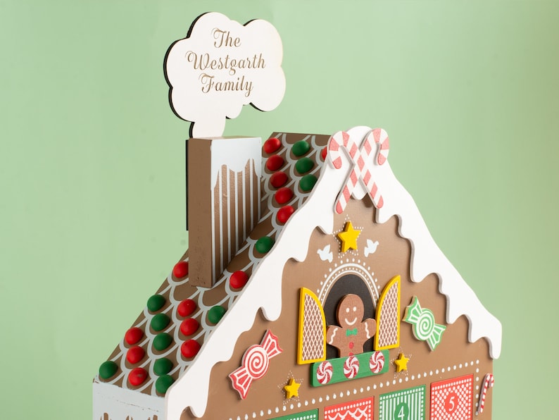 Gingerbread House Advent Calendar Christmas Countdown Candy Cane Personalized Name Family image 2