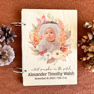 Baby Wood Book Personalized Journal Notebook or Binder Photo Album Cutest Pumpkin in the Patch Custom Photo, Text image 3