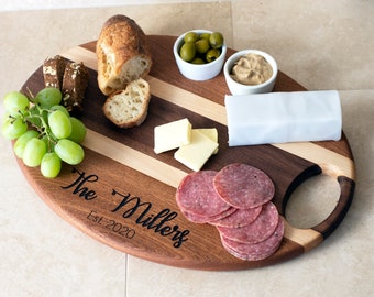 Handmade Hardwood Charcuterie / Cheese Board with 2 Ceramic Cups - Personalized with 2 Shape Options