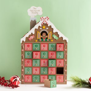 Gingerbread House Advent Calendar Christmas Countdown Candy Cane Personalized Name Family image 3