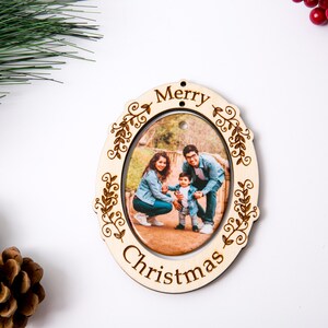 Personalized Christmas Ornament Porcelain Custom Photo Print with Engraved Wood Frame Holly Merry Christmas Bild 1