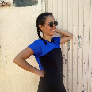 Blue mesh crop top, blue perforated crop top, light short shirt, transparent top, short sleeve crop, women clothes, sexy, streetwear, free