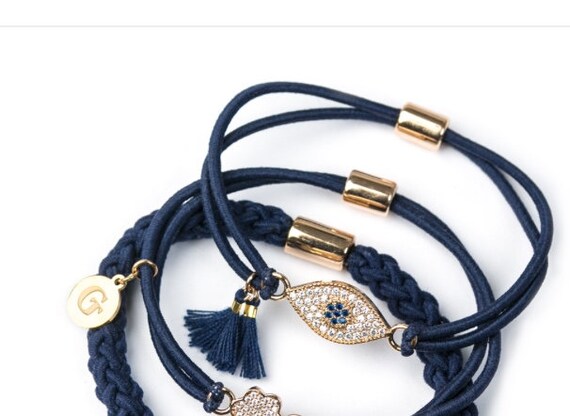 The Jew Ishly Stack Bracelet Hair Ties 3 Bracelets Hamsa Evil Etsy