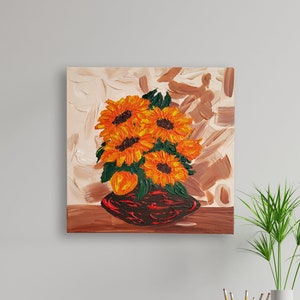 ニュートラルな背景にひまわり - 「Соняшники」 - キャンバスにアクリル 30 x 30 cm - ウクライナ支援
