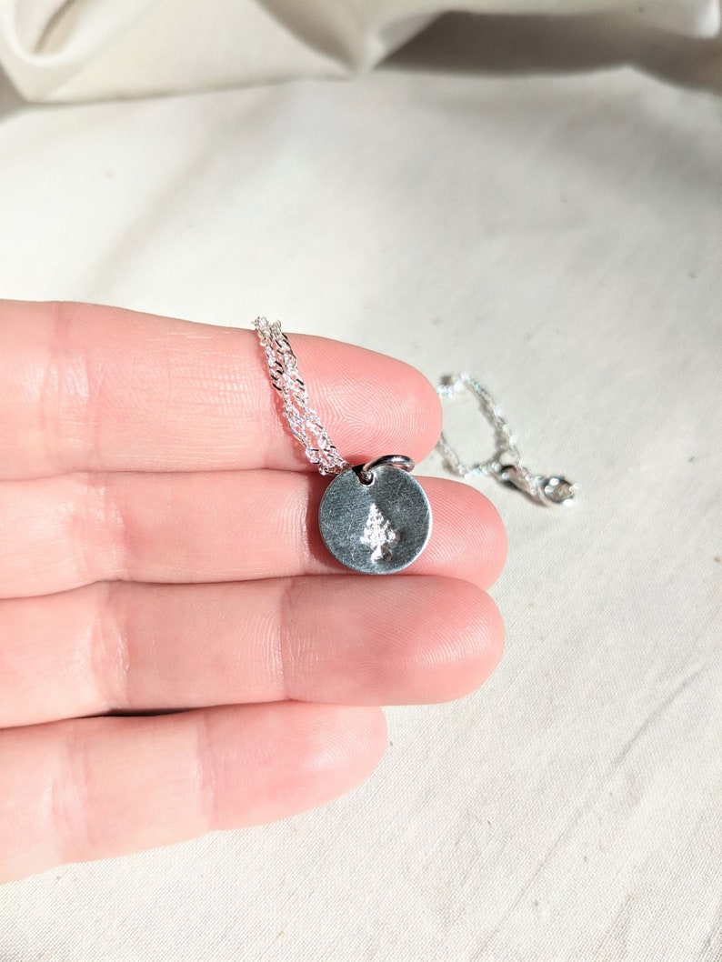 Dainty Pine Tree Silver Necklace Cute Beautiful Gift Small Floral
