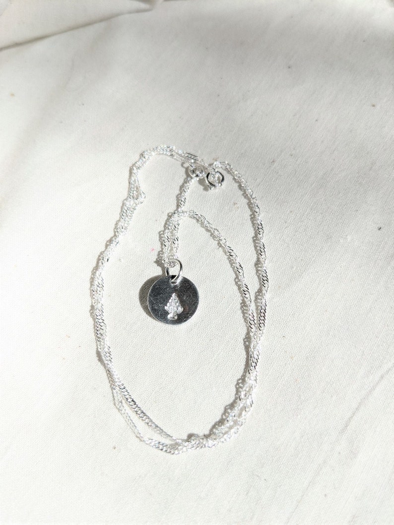 Dainty Pine Tree Silver Necklace Cute Beautiful Gift Small Floral