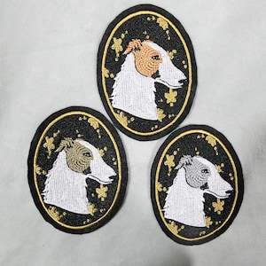 Borzoi Portrait Embroidered Patch Elegant Black and Gold