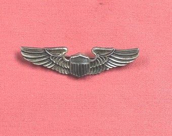 WWII US Army Air Corps Air Crew Wings Sterling Silver 3 Inch Pin
