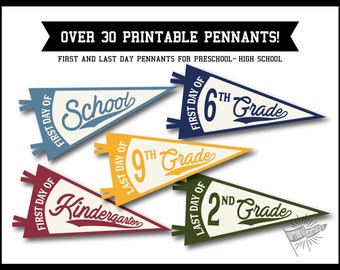 First & Last Day of School Pennants- Digital Download- Multi Colored