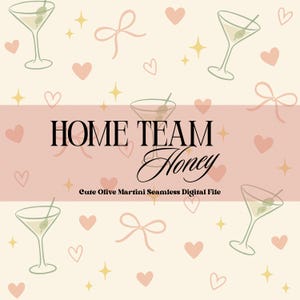 Kokette Olive Martini nahtlose Muster | Kokette Cocktail Digitales Papier | Rosa Schleifenherzen PNG | Bachelorette Sublimationsdesign | Tini Gebiss