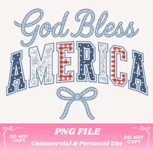 Deus abençoe a América PNG | Gráfico de laço patriótico | Sublimação de 4 de julho | Clipart de corda retrô western para camisetas, o melhor coquete