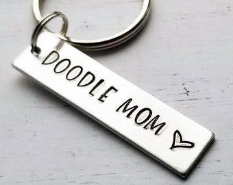 Dog Keychain, Doodle Keychain, Pet Keychain, Custom Keychain Gift, Personalized Keychain, Hand Stamped, Doodle Mom Keychain, Dog Mom Gift