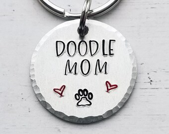 Hand Stamped Doodle Mom Keychain, Personalized Pet Lover Gift
