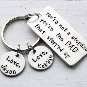 Dad That Stepped Up, Stepdad Keychain, Dad Keychain, Stepdad Birthday Gift, Fathers Day Keychain, Custom Keychain Gift, Hand Stamped