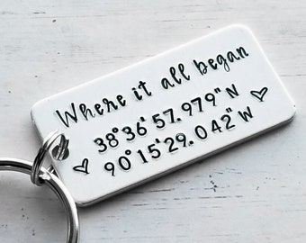 Coordinates Keychain, Where It All Began, Anniversary Keychain, Special Place Keychain, Personalized Keychain, Latitude Longitude Keychain