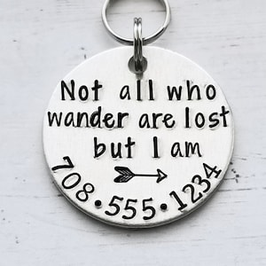 Pet ID Tag, Dog Tag for Dogs, Dog ID Tag, Dog Name Tag, Dog Tag for Collar, ID Tag for Dogs, Not All Who Wander Are Lost, Hand Stamped