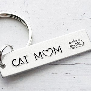 Cat Mom Keychain, Cat Keychain, Cat Mom Gift, Kitty Mom Gift, New Kitty Gift, Mothers Day, Pet Keychain, Custom Keychain Gift, Hand Stamped