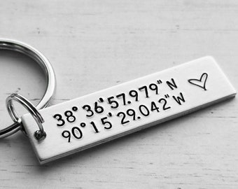 Coordinates Keychain, First Date Keychain, Anniversary Keychain, Special Place Keychain, Personalized Keychain, Latitude Longitude Keychain