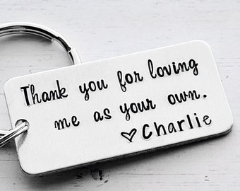 Stepmom Keychain, Loving Me As Your Own, Step Mom Keychain, Stepmom Birthday Gift, Mothers Day Keychain, Custom Keychain Gift, Hand Stamped